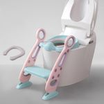 Jucarii, Copii si Bebe - Igiena si ingrijire - Baia bebelusului - Olite si reductoare WC - Reductor WC pentru Copii cu Scarita, Plabil, Reglabil pe Inaltime, Colac Moale, 42.6 x 55 x 41.5 cm, Rose, Teal - Infinity.ro