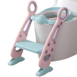 Reductor WC pentru Copii cu Scarita, Plabil, Reglabil pe Inaltime, Colac Moale, 42.6 x 55 x 41.5 cm, Rose, Teal