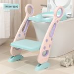 Jucarii, Copii si Bebe - Igiena si ingrijire - Baia bebelusului - Olite si reductoare WC - Reductor WC pentru Copii cu Scarita, Plabil, Reglabil pe Inaltime, Colac Moale, 42.6 x 55 x 41.5 cm, Rose, Teal - Infinity.ro