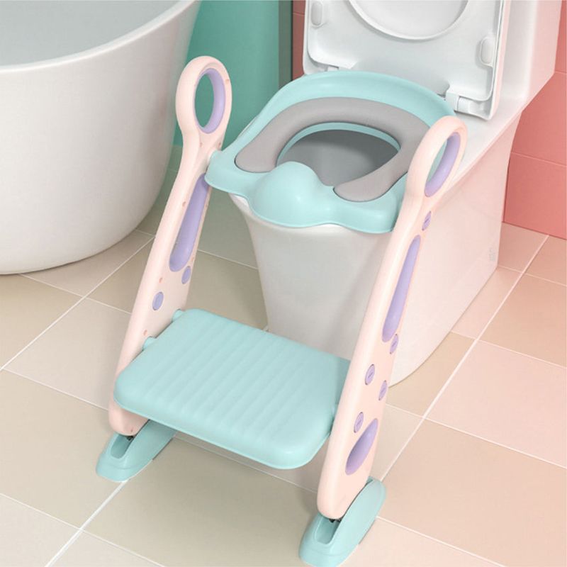 Jucarii, Copii si Bebe - Igiena si ingrijire - Baia bebelusului - Olite si reductoare WC - Reductor WC pentru Copii cu Scarita, Plabil, Reglabil pe Inaltime, Colac Moale, 42.6 x 55 x 41.5 cm, Rose, Teal - Infinity.ro