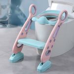 Jucarii, Copii si Bebe - Igiena si ingrijire - Baia bebelusului - Olite si reductoare WC - Reductor WC pentru Copii cu Scarita, Plabil, Reglabil pe Inaltime, Colac Moale, 42.6 x 55 x 41.5 cm, Rose, Teal - Infinity.ro