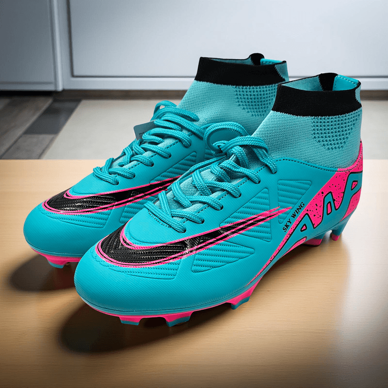 Sport si Outdoor - Echipament Sportiv - Incaltaminte sport - Pantofi sport - Ghete de fotbal Sky Wing C9838, cu glezniera si crampoane, pentru iarba sau sintetic 32 turcoaz - Infinity.ro