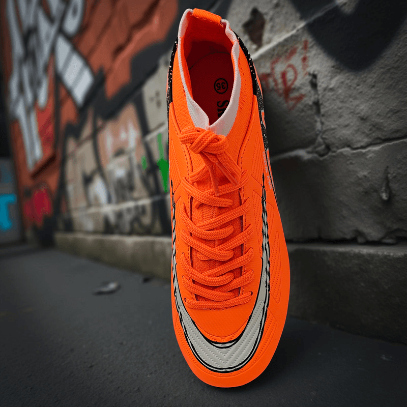 Sport si Outdoor - Echipament Sportiv - Incaltaminte sport - Pantofi sport - Ghete de fotbal Sky Wing C9838, cu glezniera si crampoane, pentru iarba sau sintetic 34 portocaliu - Infinity.ro