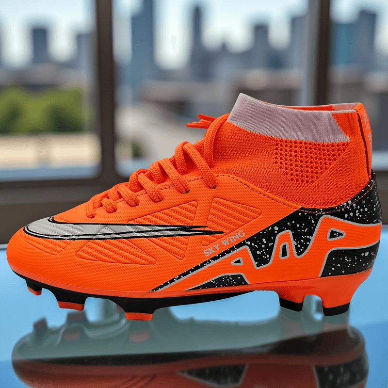 Sport si Outdoor - Echipament Sportiv - Incaltaminte sport - Pantofi sport - Ghete de fotbal Sky Wing C9838, cu glezniera si crampoane, pentru iarba sau sintetic 34 portocaliu - Infinity.ro