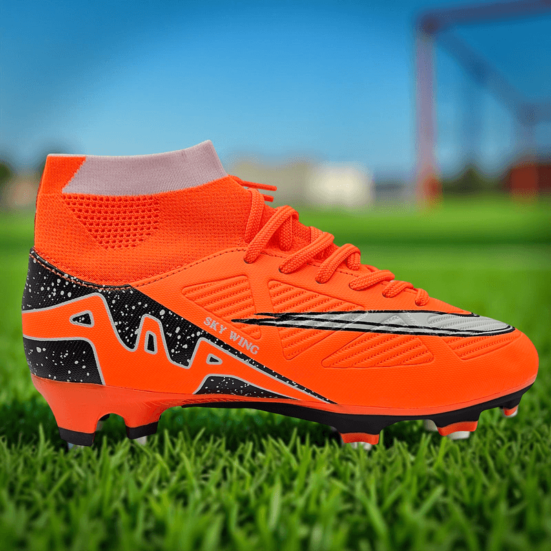 Sport si Outdoor - Echipament Sportiv - Incaltaminte sport - Pantofi sport - Ghete de fotbal Sky Wing C9838, cu glezniera si crampoane, pentru iarba sau sintetic 34 portocaliu - Infinity.ro