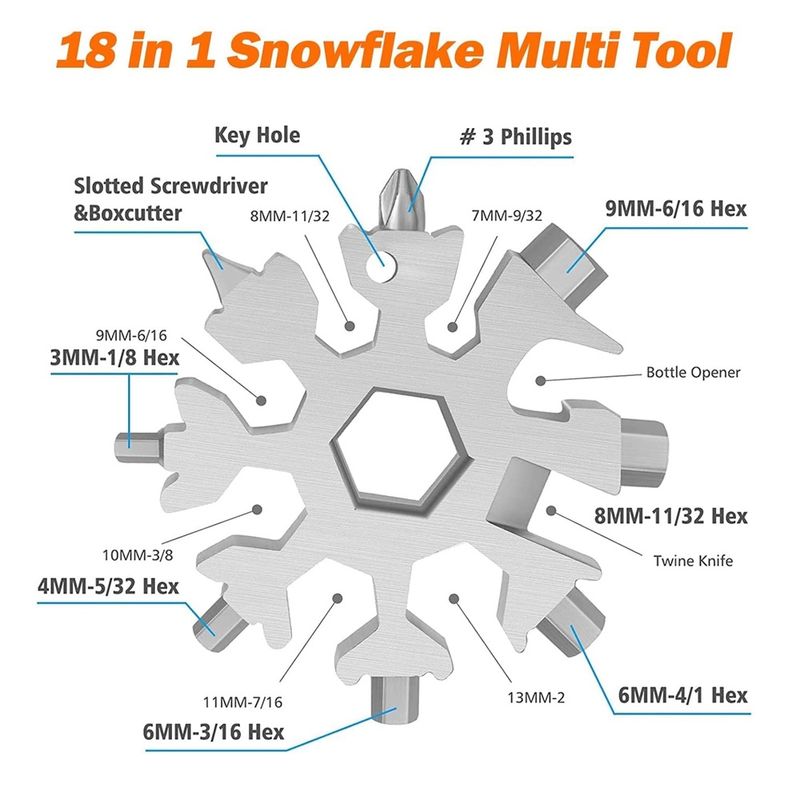 Casa si Gradina - Constructii - Scule de mana si unelte - Chei si truse chei - Cheie multifunctionala, tip breloc, 18 in 1, forma de fulg, metal, argintiu Vivo 18MT-SILVER - Infinity.ro