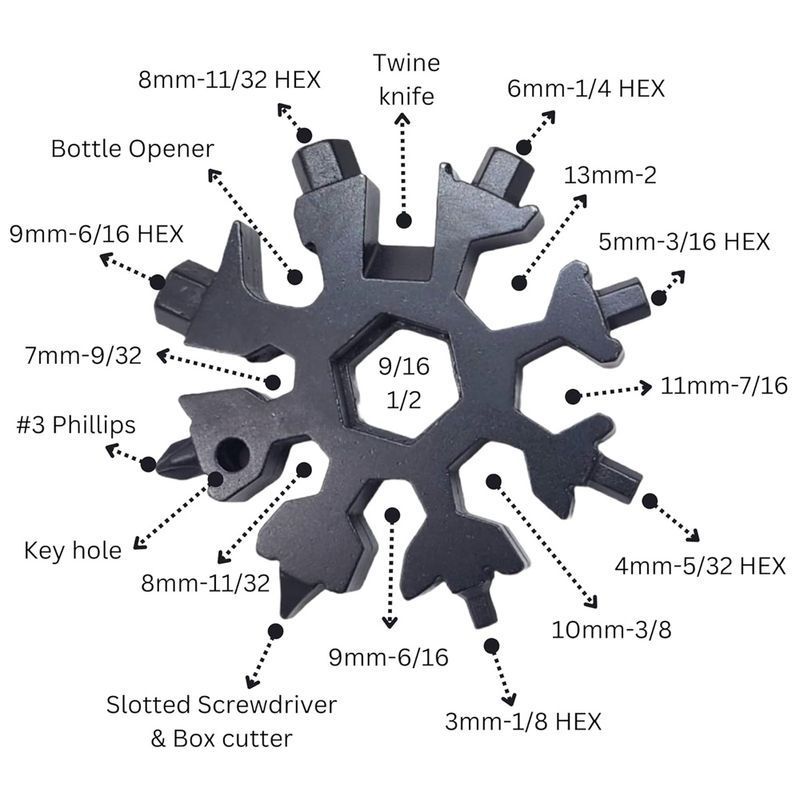 Casa si Gradina - Constructii - Scule de mana si unelte - Chei si truse chei - Cheie multifunctionala, tip breloc, 18 in 1, forma de fulg, metal, negru Vivo 18MT-BLACK - Infinity.ro