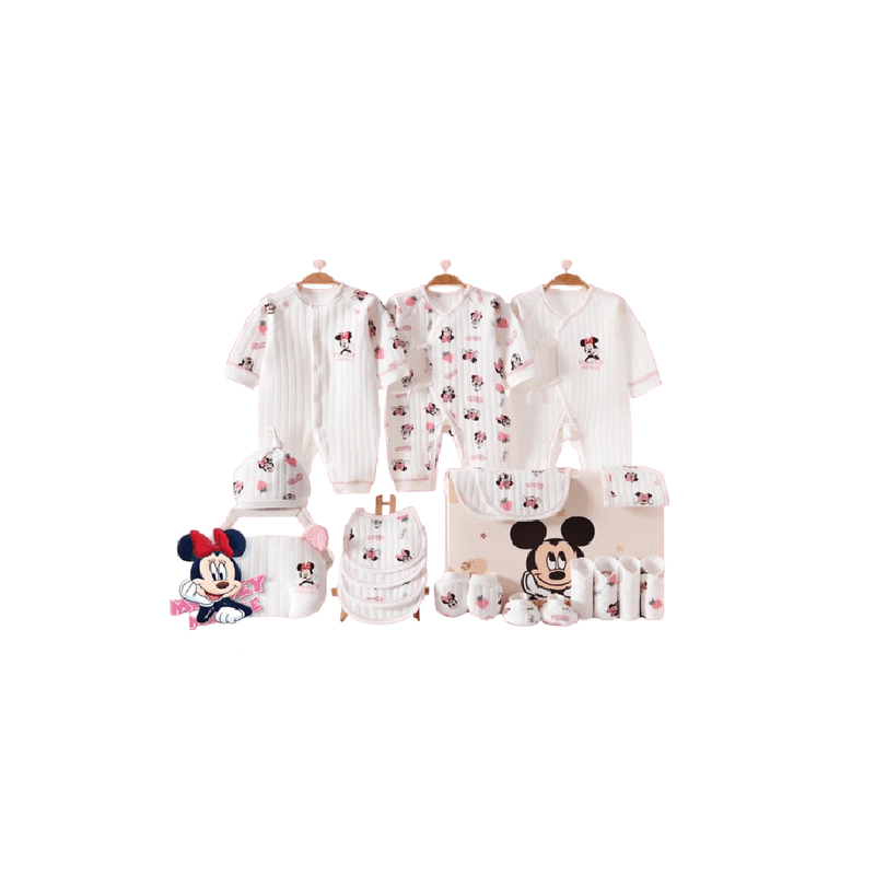Fashion, accesorii si bijuterii - Copii - Articole botez - Trusouri si accesorii botez - Set Cadou Nou-Nascut REDQUIT® – 20 Piese, Salopete, Bavetici, Caciulita, Perna, Bumbac Natural, 0-6 luni, alb/roz - Infinity.ro