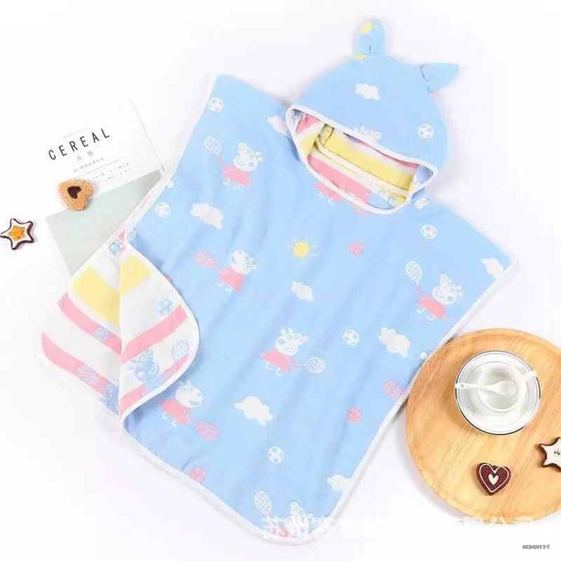 Jucarii, Copii si Bebe - Igiena si ingrijire - Baia bebelusului - Prosoape si halate de baie copii - Prosop Poncho REDQUIT® pentru Copii din 6 Straturi de Bumbac Muselina – Cu Gluga, Ultra Moale, Respirabil, albastru - Infinity.ro