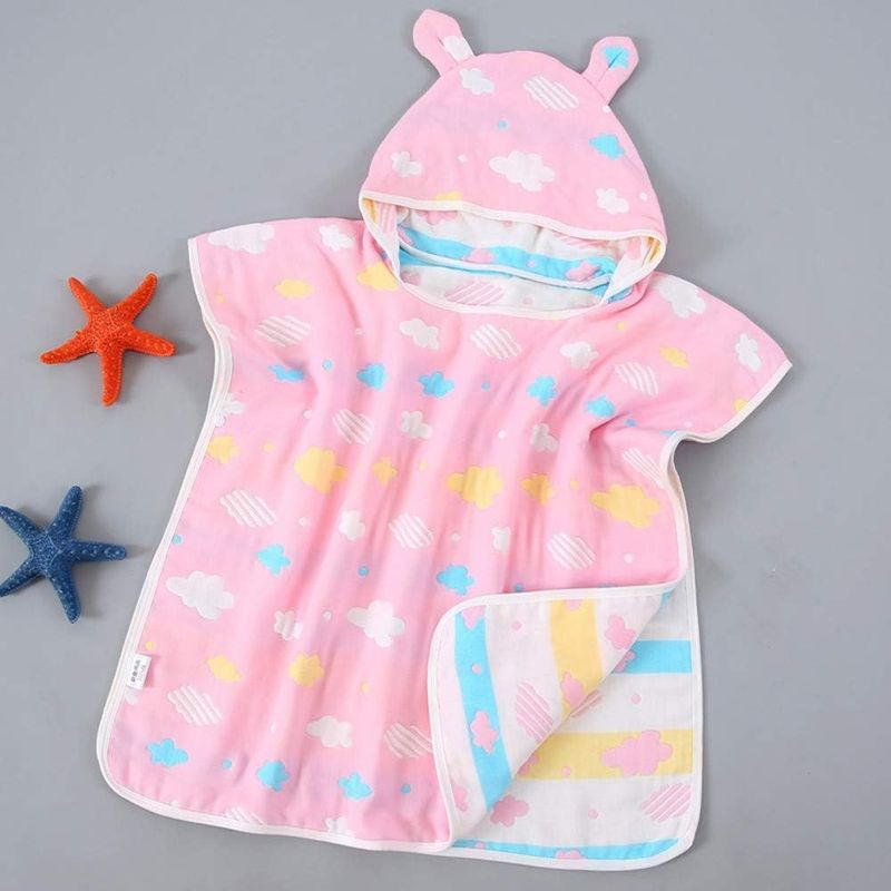 Jucarii, Copii si Bebe - Igiena si ingrijire - Baia bebelusului - Prosoape si halate de baie copii - Prosop Poncho REDQUIT® pentru Copii din 6 Straturi de Bumbac Muselina – Cu Gluga, Ultra Moale, Respirabil, roz - Infinity.ro
