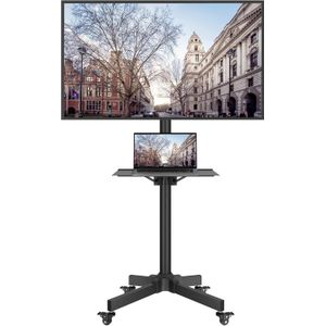 Suport TV mobil, cu roti si reglaj pe inaltime, 23-60 inch, suport laptop, inclinare reglabila, pentru birou, casa