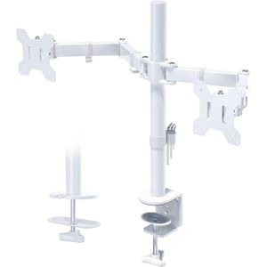 Suport dublu pentru monitoare cu clema fixare, Bontec, Universal, 13-27", Rotire 360°, Alb