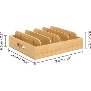 Organizator multifunctional, pentru depozitare condimente sau capace, 5 divizoare reglabile, bambus, 33x26 x9.5 cm