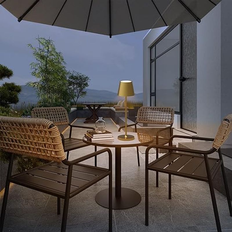 Casa si Gradina - Corpuri si surse de iluminat - Veioze si lampi - Lampi de veghe - Lampa de masa, cu touch, reincarcabila, fara fir, 3 temperaturi de culoare, aurie, 37cm - Infinity.ro