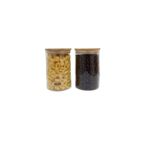 Casa si Gradina - Mobilier - Organizare si depozitare - Recipiente depozitare - Set 2 recipiente depozitare, paste, cereale, cafea, din sticla, cu capac ermetic, bambus, 11x16cm, 1.15L - Infinity.ro
