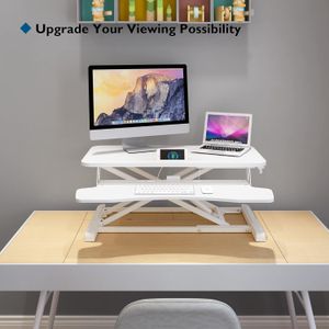 Stand de lucru, reglabil pe inaltime, pentru laptop sau computer, cu suport tastatura si suport telefon, 80X40 cm, alb