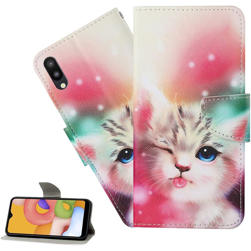 Laptop, Telefoane si Tablete - Telefoane mobile si accesorii - Accesorii Telefoane - Huse telefoane - Husa Xiaomi Redmi 9A, model portofel, cu suport carduri si stand magnetic, protectie completa, design pisica - Infinity.ro