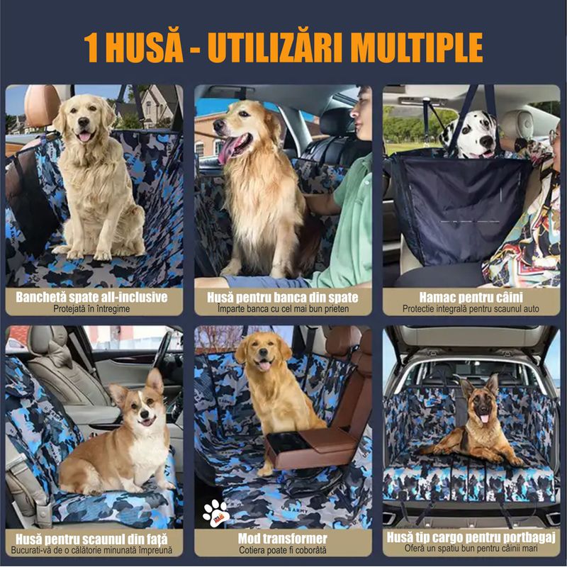 Petshop - Accesorii petshop - Alte accesorii petshop - Husa auto transport animale, Linomag®, pentru caini/pisici, Impermeabila, Antialunecare, Camuflaj albastru, 145 x 130 cm - Infinity.ro
