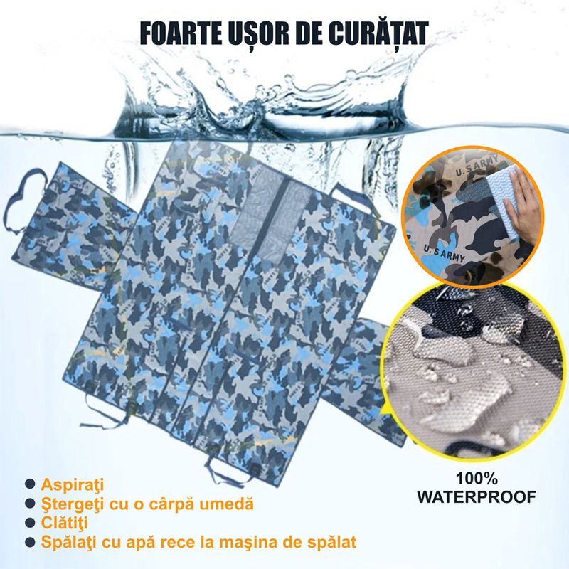 Petshop - Accesorii petshop - Alte accesorii petshop - Husa auto transport animale, Linomag®, pentru caini/pisici, Impermeabila, Antialunecare, Camuflaj albastru, 145 x 130 cm - Infinity.ro