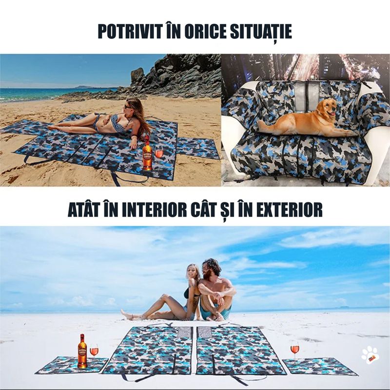 Petshop - Accesorii petshop - Alte accesorii petshop - Husa auto transport animale, Linomag®, pentru caini/pisici, Impermeabila, Antialunecare, Camuflaj albastru, 145 x 130 cm - Infinity.ro