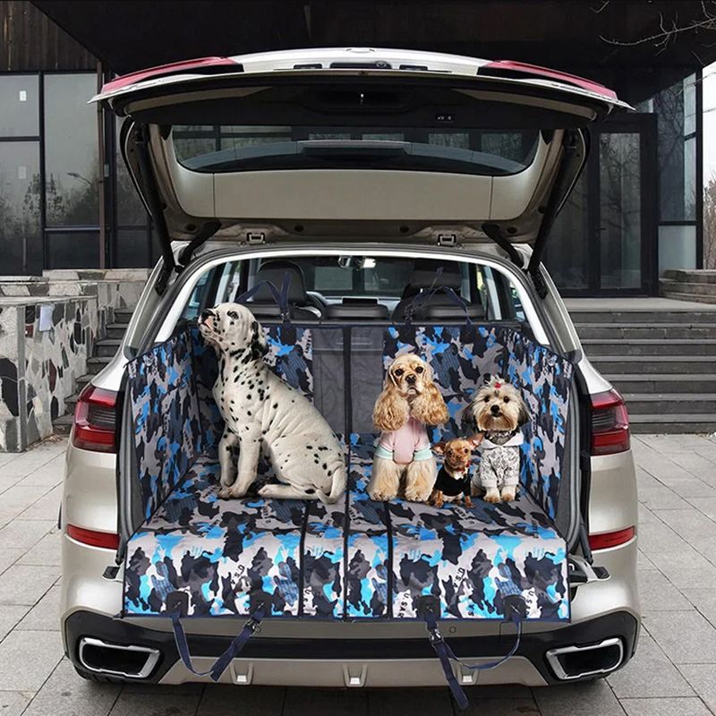Petshop - Accesorii petshop - Alte accesorii petshop - Husa auto transport animale, Linomag®, pentru caini/pisici, Impermeabila, Antialunecare, Camuflaj albastru, 145 x 130 cm - Infinity.ro