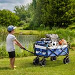 Casa si Gradina - Constructii - Depozitare, transport si protectie - Echipamente pentru transport si ridicat - Carucior pliabil pentru transport, cu masa detasabila, capacitate 100kg, roti mari cu frana, cadru rezistent - Infinity.ro