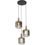 Casa si Gradina - Corpuri si surse de iluminat - Lustre si pendule - Candelabru, lampa suspendata moderna, cu 3 becuri, E27, sticla fumurie, finisaj negru auriu, reglabila pe inaltime - Infinity.ro