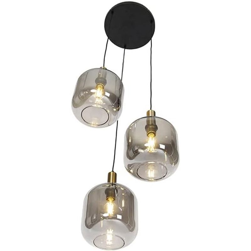 Casa si Gradina - Corpuri si surse de iluminat - Lustre si pendule - Candelabru, lampa suspendata moderna, cu 3 becuri, E27, sticla fumurie, finisaj negru auriu, reglabila pe inaltime - Infinity.ro