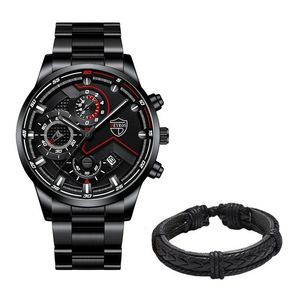 Set cadou cu ceas barbatesc Deyros Casual full negru si bratara eleganta