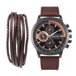 Market - Cadouri - Cadouri personalizate - Set cadou cu ceas barbatesc Migeer Casual maro si bratara vintage - Infinity.ro