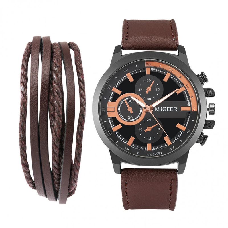 Market - Cadouri - Cadouri personalizate - Set cadou cu ceas barbatesc Migeer Casual maro si bratara vintage - Infinity.ro