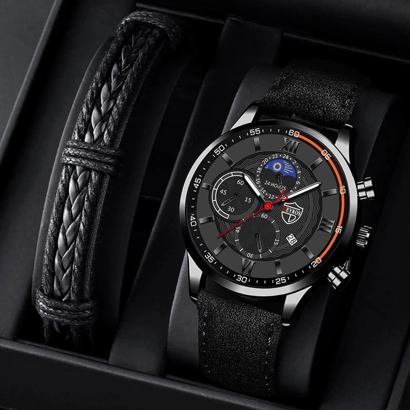 Fashion, accesorii si bijuterii - Barbati - Bijuterii barbati - Ceasuri barbati - Set cadou cu ceas barbatesc Deyros argintiu DS1637 si bratara eleganta - Infinity.ro