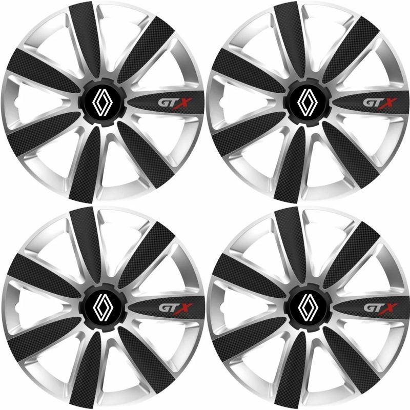 Auto si Moto - Anvelope si jante - Accesorii roti - Capace roti - Set 4 Capace Roti GTX Carbon Gri-Negru R16, Pentru Renault Nou - Infinity.ro