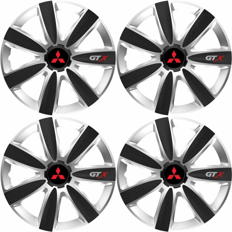 Auto si Moto - Anvelope si jante - Accesorii roti - Capace roti - Set 4 Capace Roti GTX Carbon Gri-Negru R16, Pentru Mitsubishi - Infinity.ro