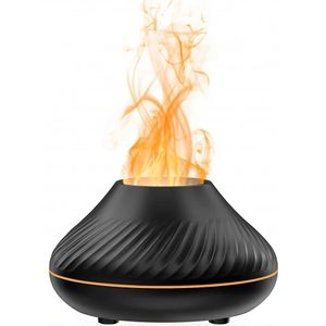 Umidificator cu difuzor de aroma cu flacara falsa 3D lumina de noapte cu 7 culori, negru, 130 ml