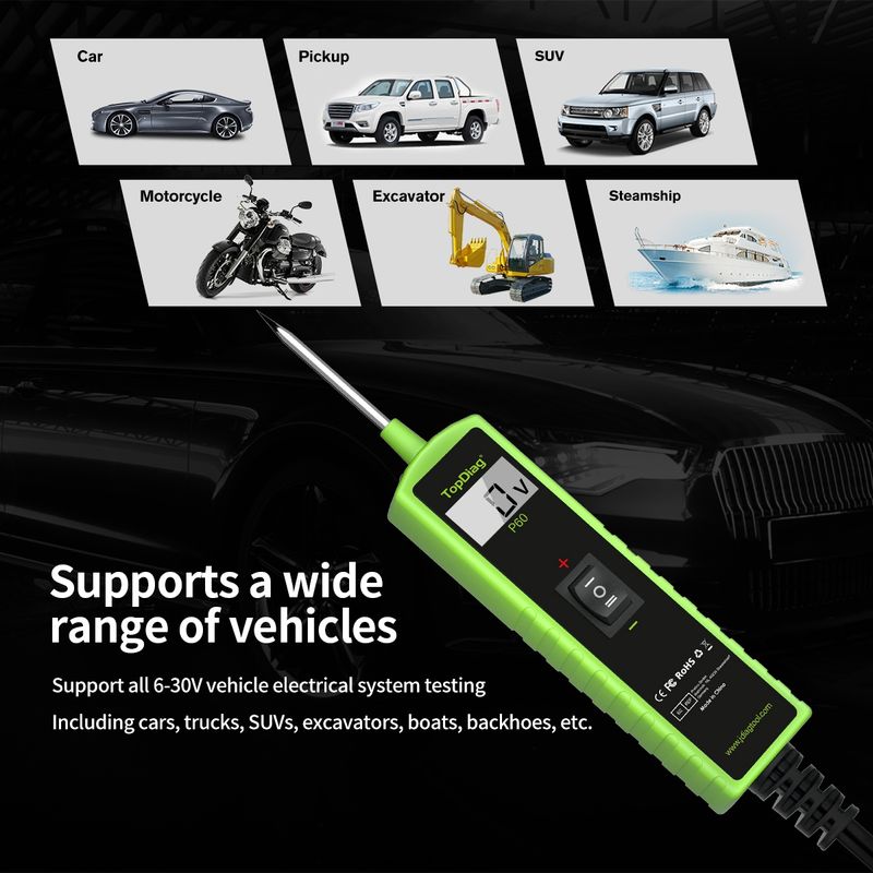 Auto si Moto - Reparatii si depanare - Scule auto - Testere si multimetre - Tester Circuite Electrice Auto TopDiag P60, 6-30V, Diagnostic cu afisaj LCD, Detectie Scurtcircuit - Infinity.ro
