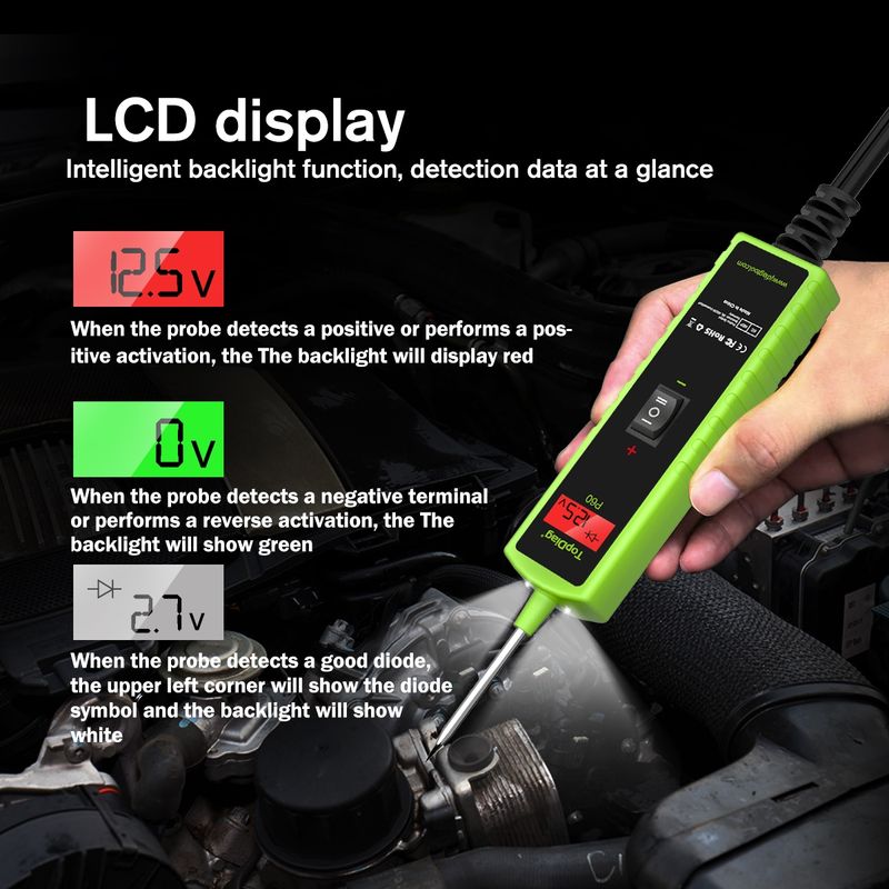 Auto si Moto - Reparatii si depanare - Scule auto - Testere si multimetre - Tester Circuite Electrice Auto TopDiag P60, 6-30V, Diagnostic cu afisaj LCD, Detectie Scurtcircuit - Infinity.ro