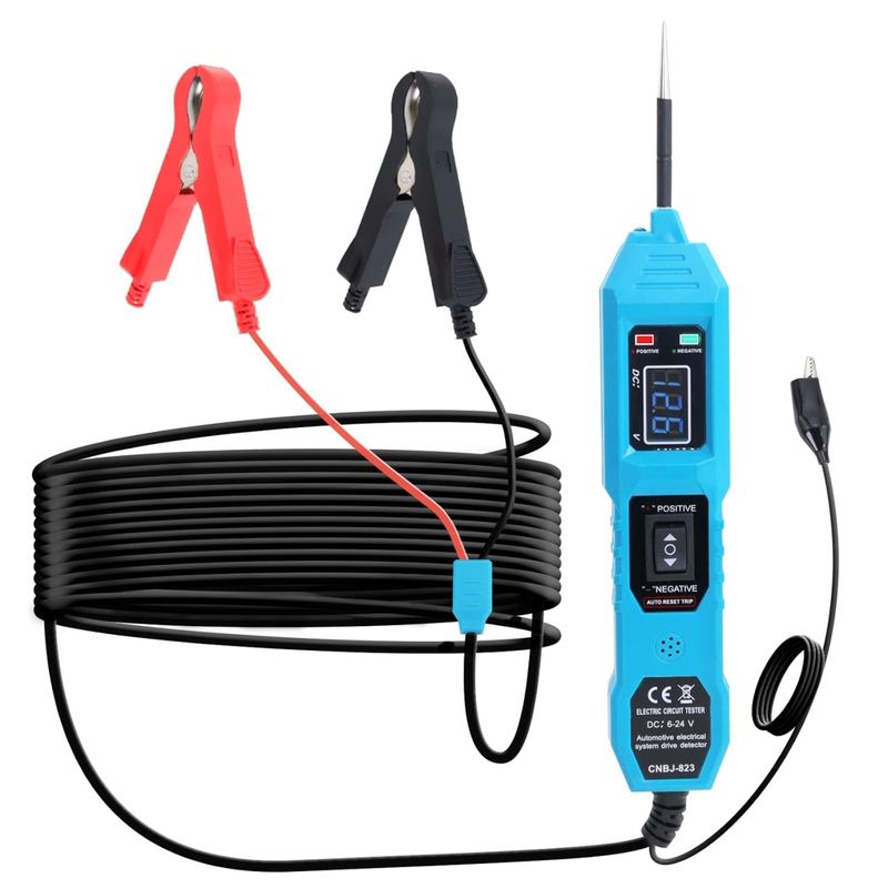 Auto si Moto - Reparatii si depanare - Scule auto - Testere si multimetre - Tester Tensiune Auto Circuite Electrice Techstar® 823, 6-24V cu Afisaj LCD, LED, Clesti si Sonda Otel Inoxidabil - Infinity.ro