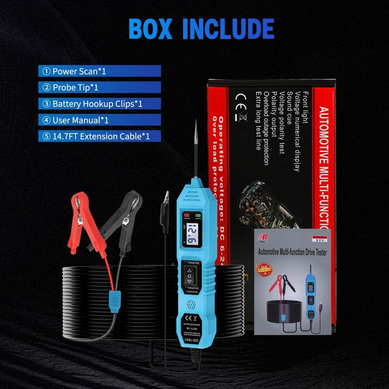 Auto si Moto - Reparatii si depanare - Scule auto - Testere si multimetre - Tester Tensiune Auto Circuite Electrice Techstar® 823, 6-24V cu Afisaj LCD, LED, Clesti si Sonda Otel Inoxidabil - Infinity.ro