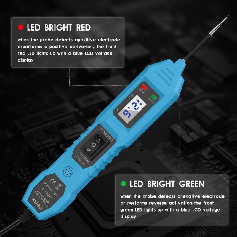 Auto si Moto - Reparatii si depanare - Scule auto - Testere si multimetre - Tester Tensiune Auto Circuite Electrice Techstar® 823, 6-24V cu Afisaj LCD, LED, Clesti si Sonda Otel Inoxidabil - Infinity.ro