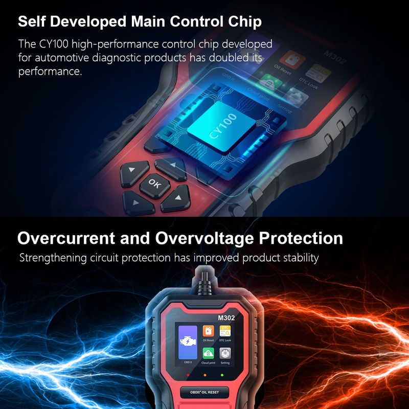 Auto si Moto - Reparatii si depanare - Sisteme de diagnoza - Tester Diagnoza Auto Techstar M302, OBD II, Resetare Oil Service, Live Data, Test senzor O2, Printare cloud cod QR - Infinity.ro