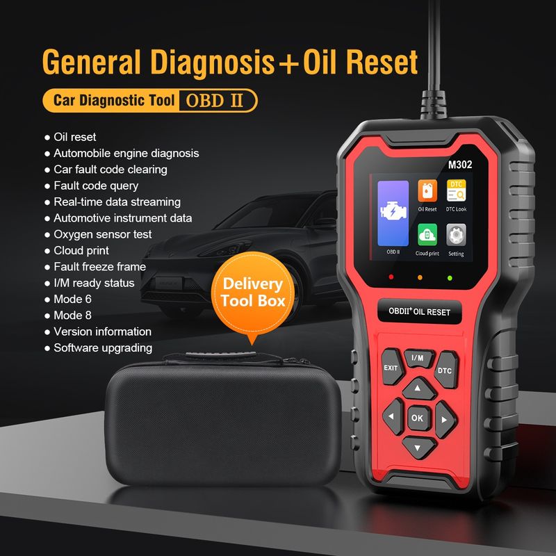 Auto si Moto - Reparatii si depanare - Sisteme de diagnoza - Tester Diagnoza Auto Techstar M302, OBD II, Resetare Oil Service, Live Data, Test senzor O2, Printare cloud cod QR - Infinity.ro