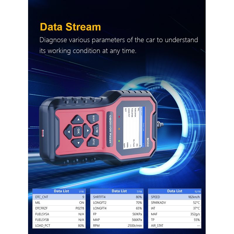Auto si Moto - Reparatii si depanare - Sisteme de diagnoza - Tester Diagnoza Auto Techstar M302, OBD II, Resetare Oil Service, Live Data, Test senzor O2, Printare cloud cod QR - Infinity.ro