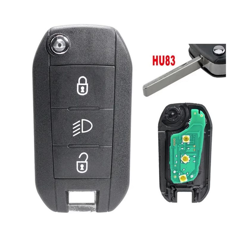 Auto si Moto - Electronice auto - Accesorii electronice auto - Cheie auto completa Techstar pentru Peugeot Citroen, 3 butoane, HU83, 433MHz, cu chip ID46, telecomanda inclusa - Infinity.ro