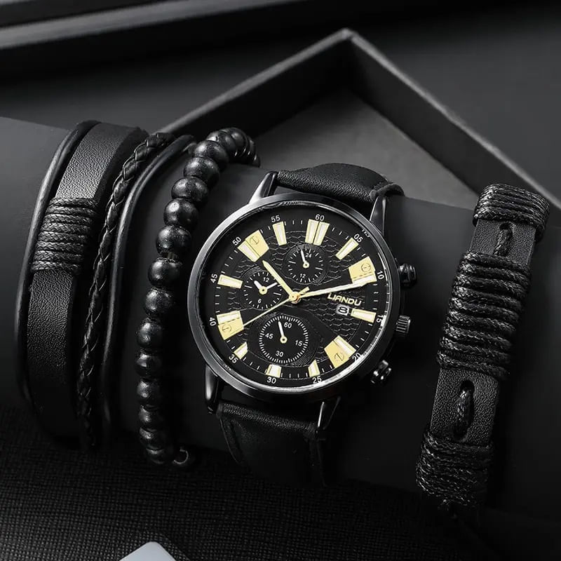 Fashion, accesorii si bijuterii - Barbati - Bijuterii barbati - Ceasuri barbati - Set cadou cu ceas barbatesc Liandu CH0006 si trei bratari elegante - Infinity.ro