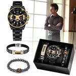 Market - Cadouri - Cadouri personalizate - Set cadou cu ceas barbatesc Keller & Weber auriu si doua bratari - Infinity.ro