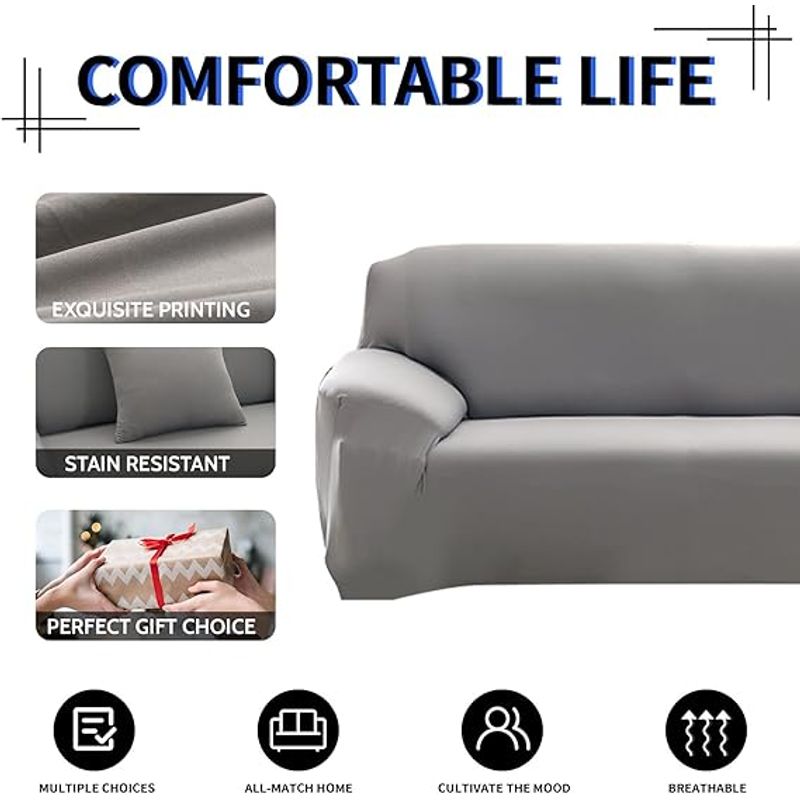 Casa si Gradina - Textile si covoare - Huse pentru mobilier - Husa elastica pentru canapea cu 2 locuri si doua huse pentru perna, antiderapanta, 140-180 cm, gri - Infinity.ro