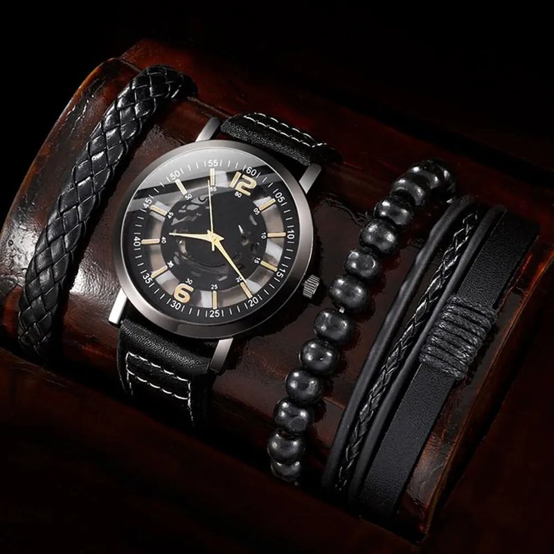 Market - Cadouri - Cadouri personalizate - Set cadou cu ceas barbatesc Shaarms 8171 si trei bratari elegante - Infinity.ro