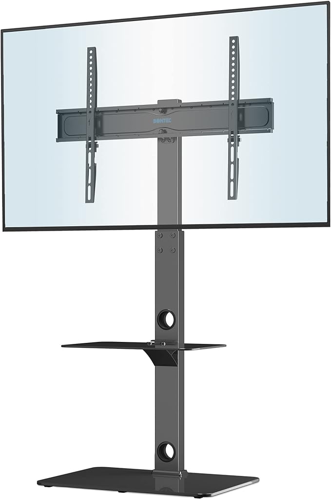 Suport de podea, pentru TV, 30-70 inch, inaltime reglabila, 2 rafturi de sticla, 40KG, VESA 600x400mm