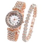 Fashion, accesorii si bijuterii - Femei - Bijuterii femei - Ceasuri femei - Set cadou cu ceas de dama Geneva Crystal auriu roze si bratara - Infinity.ro